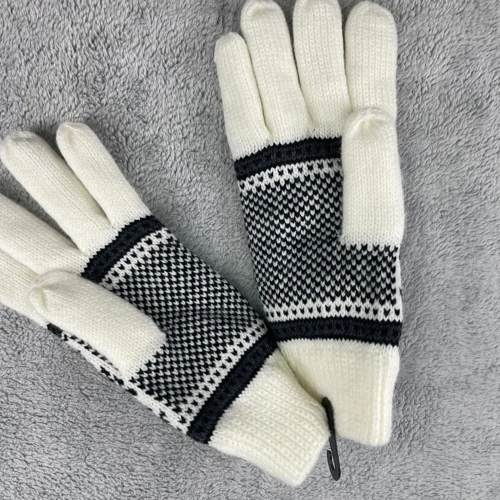 Rokk Gloves Unisex Adult White Black Snowflake Print Knitted Five Finger Warmers